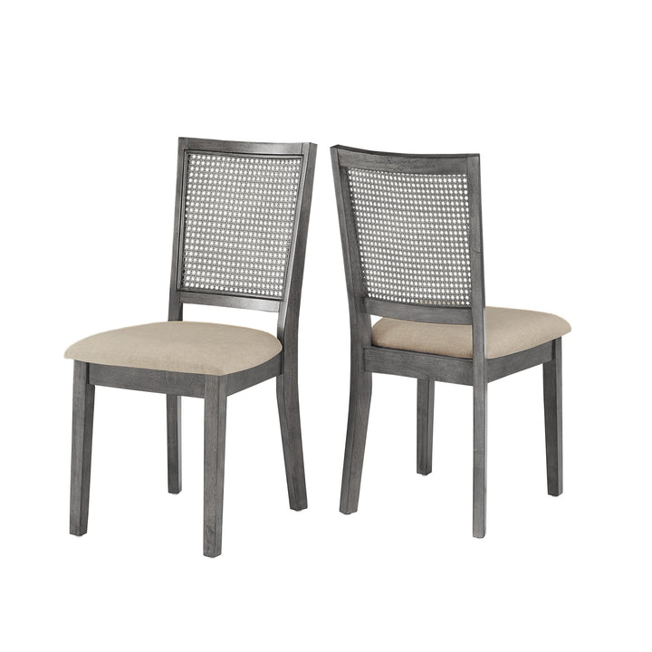 Beige Linen Rattan Back Dining Chairs (Set of 2) - Antique Grey