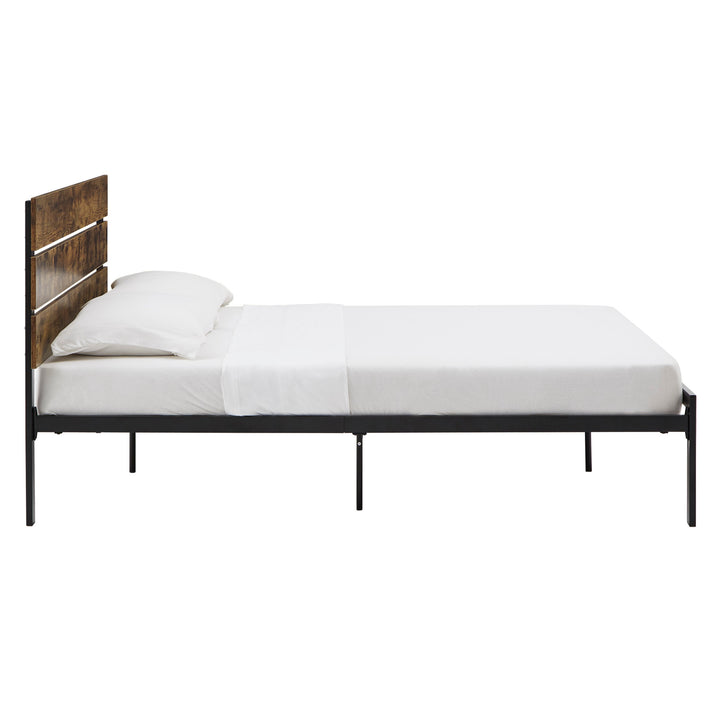 Metal Platform Bed with Wood Finish Panels - Queen