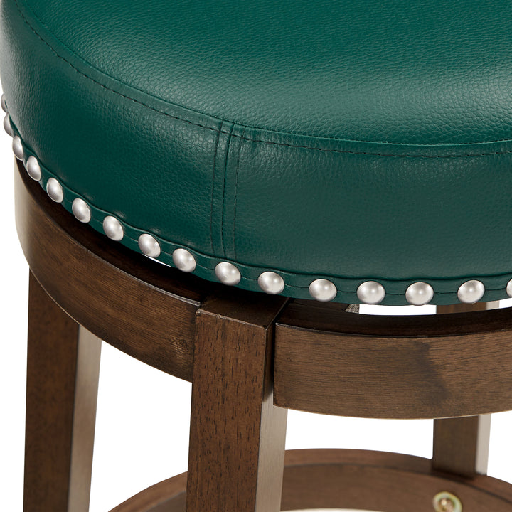 Set Of 2, Brown Finish Green Pu 24" Swivel Counter Height Stool - Green Faux Leather, Counter Height - Green Faux Leather, Counter Height