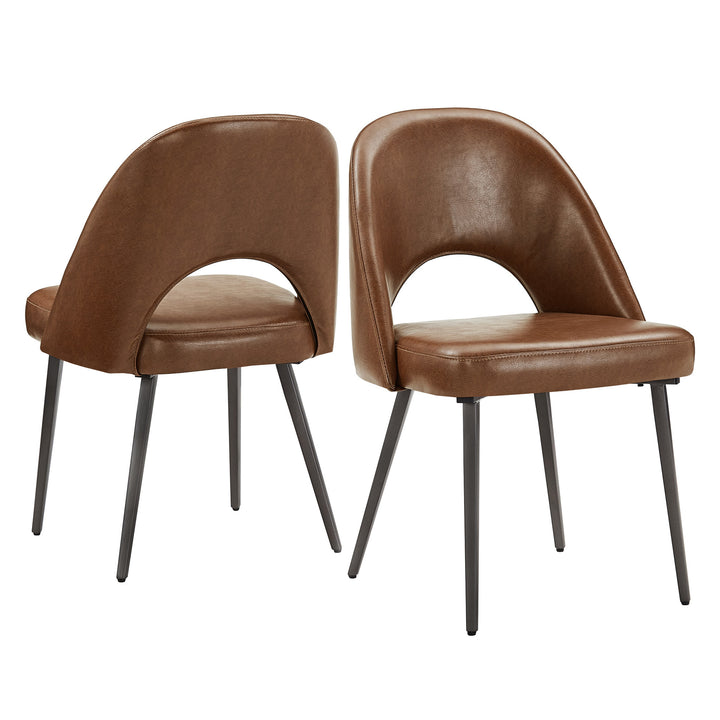 Upholstered Dining Chairs (Set of 2) - Brown PU Leather