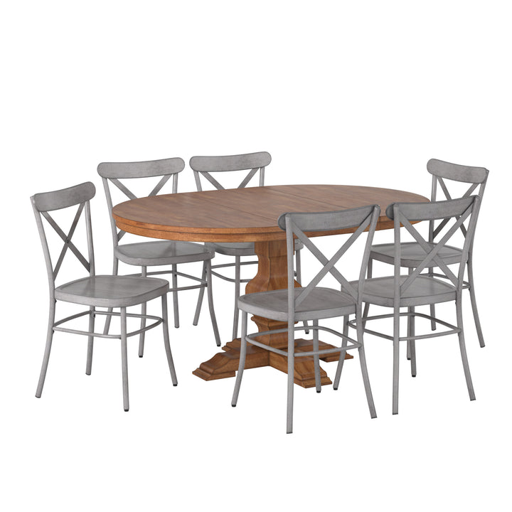 Oak Finish Oval 7-Piece Dining Set - Grey Finish Chairs