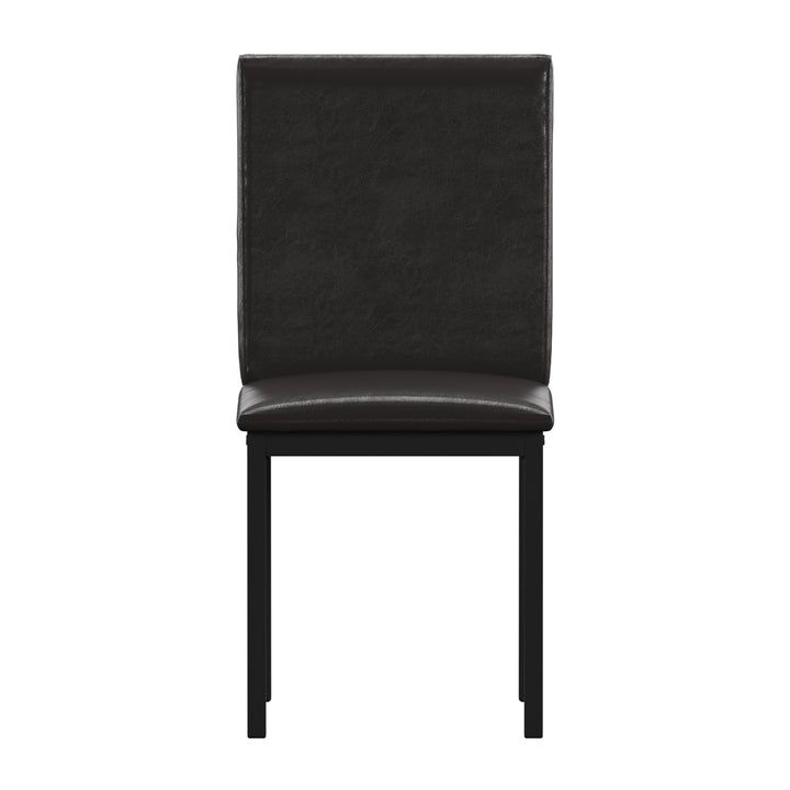 Metal Upholstered Dining Chairs - Dark Brown Faux Leather, Set of 2