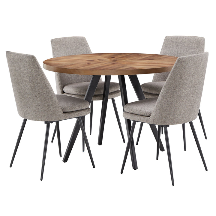 Black Finish Chenille Fabric 5-Piece Dining Set - Dark Gray