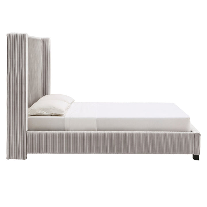 Wingback Upholstered Bed - Light Dove Gray, Queen