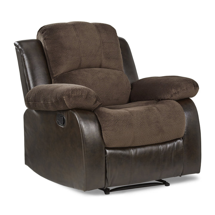 Cranley Chocolate Textured Plush Microfiber & Dark Brown Bi-Cast Vinyl Reclining Chair