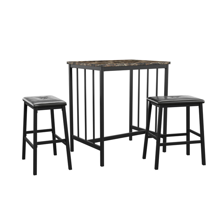 Edgar 3Pc Pack Faux Marble Top Metal Base Counter Height Set