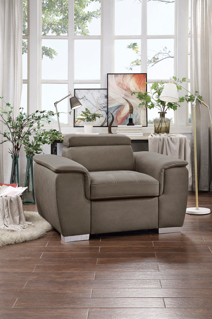 Chair with Adj Headrest And Pull-Out Ottoman, Taupe 100% Polyester