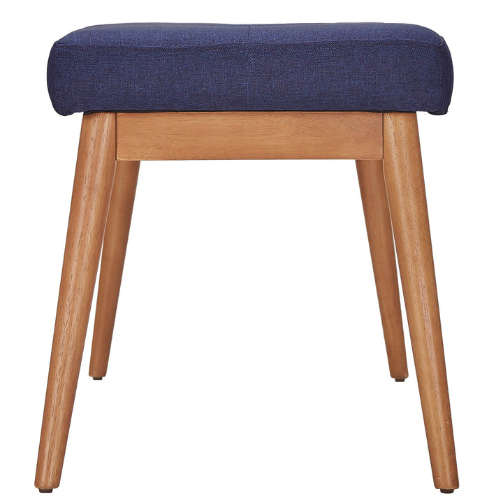 Oak Angled Leg Linen Dining Bench - Twilight Blue