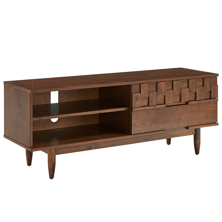 Mid-Century Wood 2-Drawer TV Stand - Brown Finish, 59" Wide