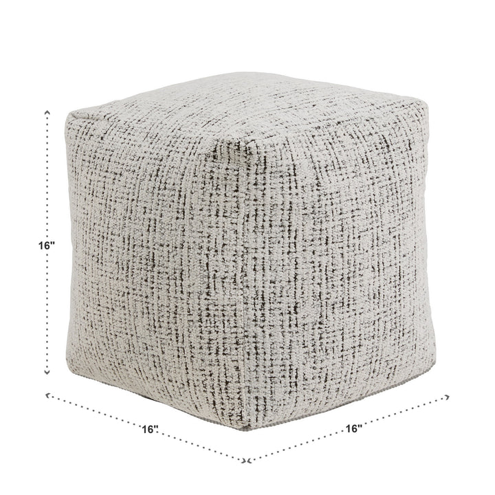 Upholstered Square Pouf Ottoman - Black & White Tweed Chenille