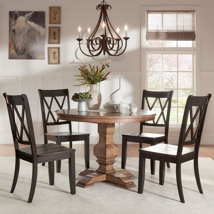 Oak Finish Oval 5-Piece Dining Set - Black Finish Chairs