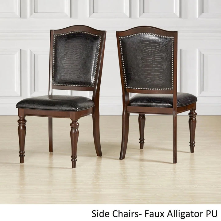 Espresso Pedestal Extending Dining Set - Faux Alligator Side Chairs, 5-Piece Set