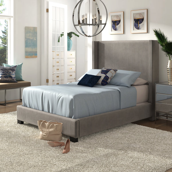 Wingback Upholstered Bed - Gray, Full