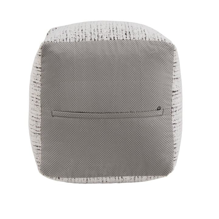 Upholstered Square Pouf Ottoman - Black & White Tweed Chenille