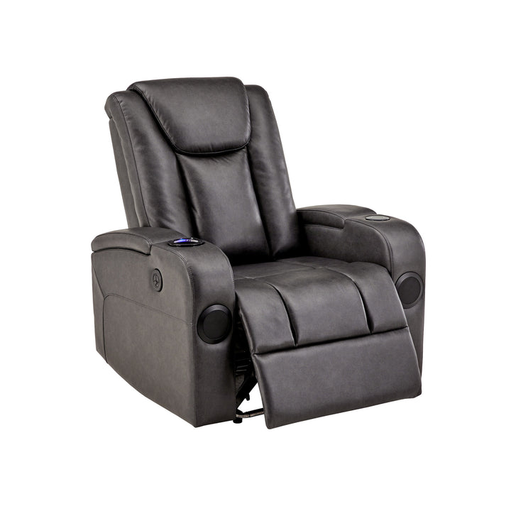 Gray Vegan Leather LED Power Recliner with Speaker, Storage, USB and Wireless Charger