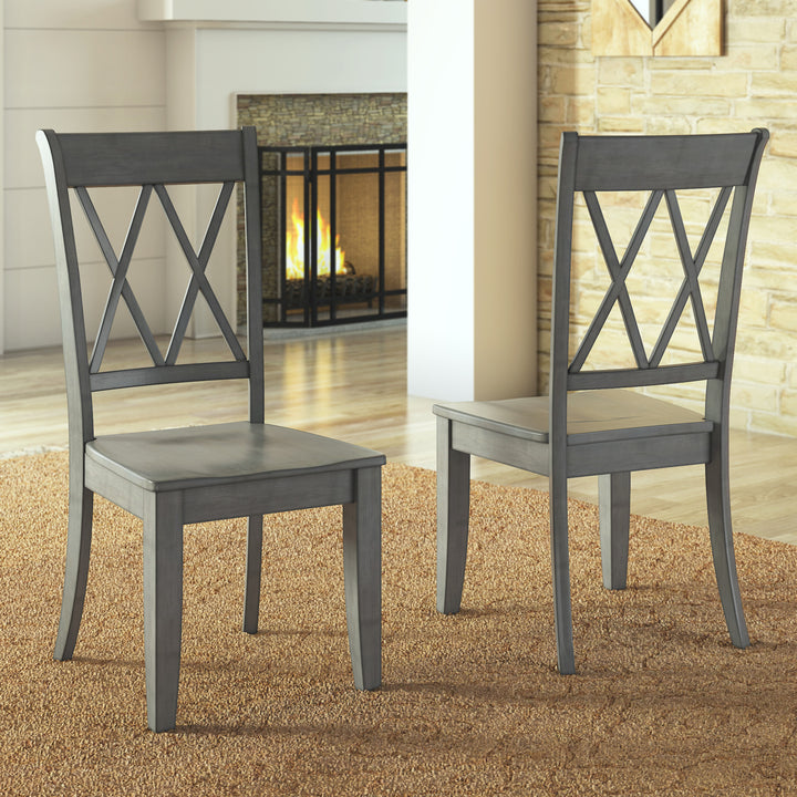 Double X Back Wood Dining Chairs (Set of 2) - Antique Grey Finish