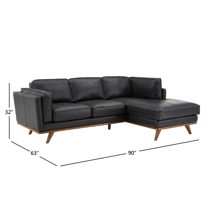 Dark Oak and Black Oxford Leather Sectional Sofa