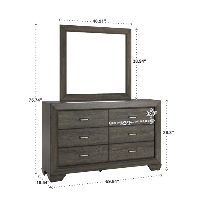 Grey Panel 6-Drawer Dresser - Dresser and Mirror - Dresser and Mirror