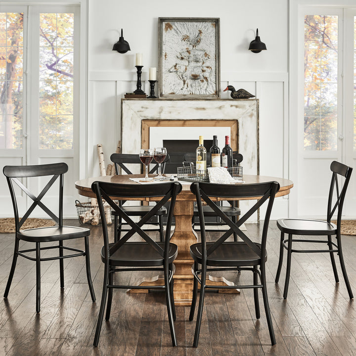 Oak Finish Oval 7-Piece Dining Set - Black Finish Chairs