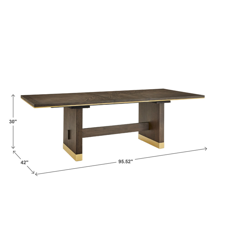 8-Person 76"-96" Brown Finish Gold Metal Extendable Dining Table with Leaf