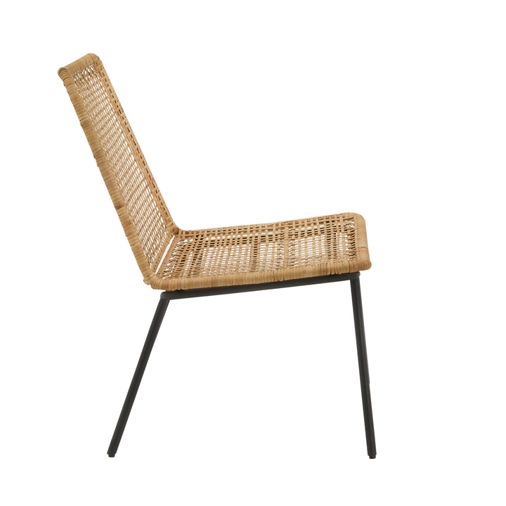 27.16" Wide Natural Curved Rattan Chair with Black Metal Frame