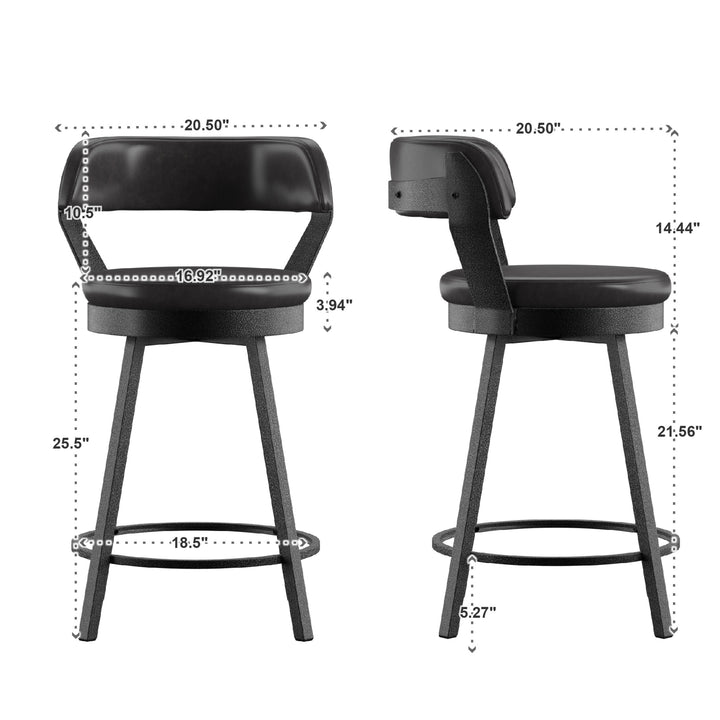 Faux Leather Metal Swivel 25" Counter Height Stools (Set of 2) - Black