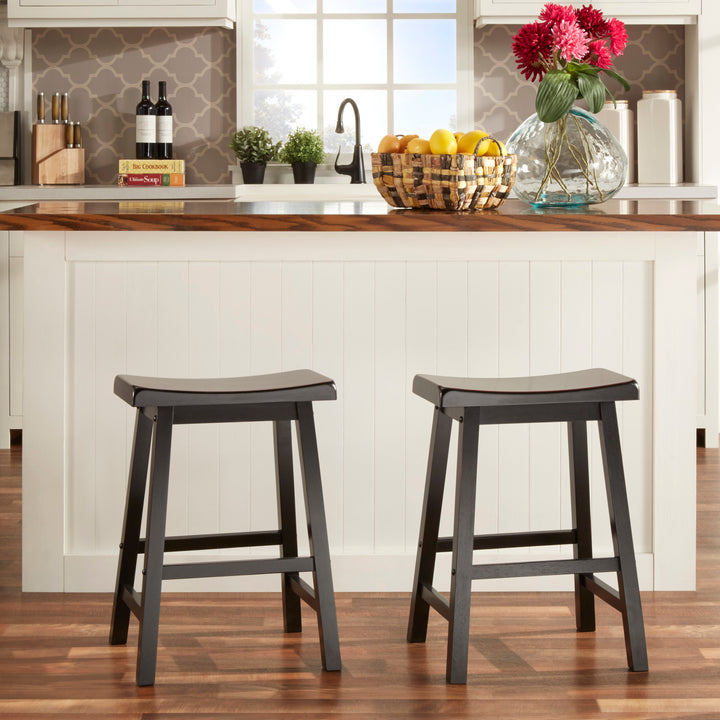 Set Of 2, Saddleback Black Sand-Through Finish 24"H Stool