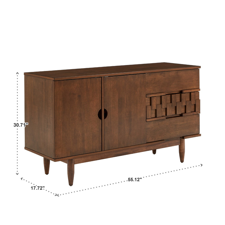 Mid-Century Wood 2-Door and 3-Drawer Server - Brown Finish