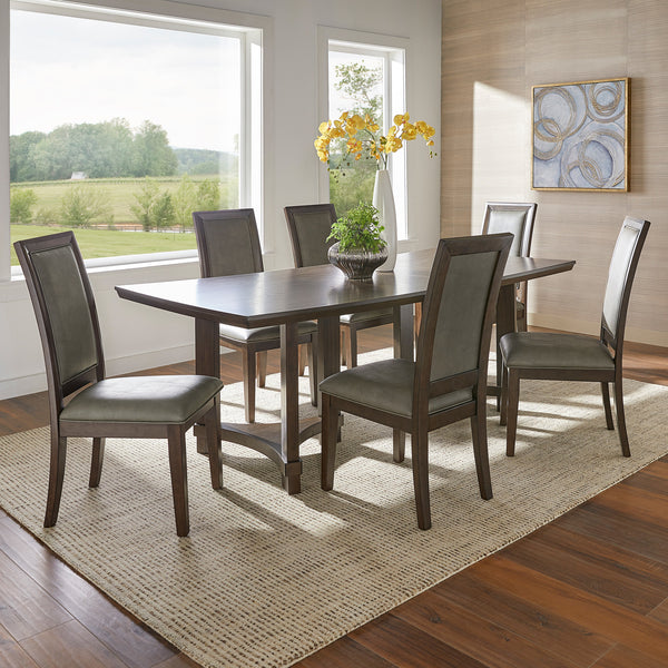 84" 6-Person Brown Finish Dining Set - 1 Dining Table and 6 Dining Chairs