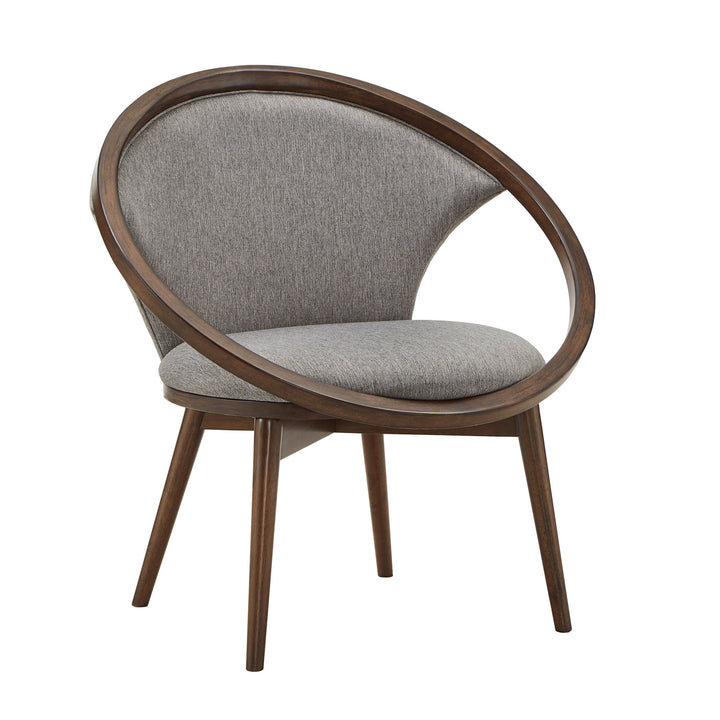 32" Wide Fabric Upholstered Accent Barrel Chair - Walnut Finish, Grey Herringbone Fabric