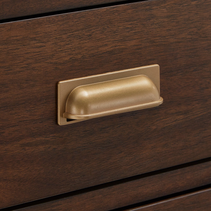 36" Wide 5 - Drawer Campaign Chest - Walnut Finish, Gold Accent