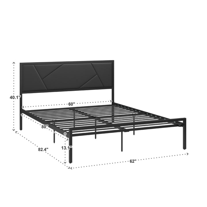 Metal Platform Bed with Geometric Headboard - Black, Queen