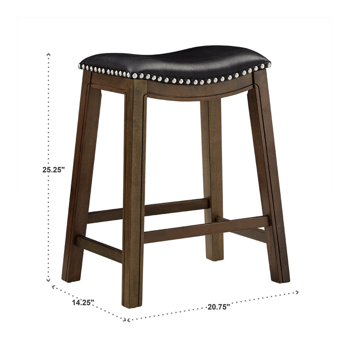 Brown Finish Black Pu 24" Counter Height Stool - Black Faux Leather, Counter Height - Black Faux Leather, Counter Height