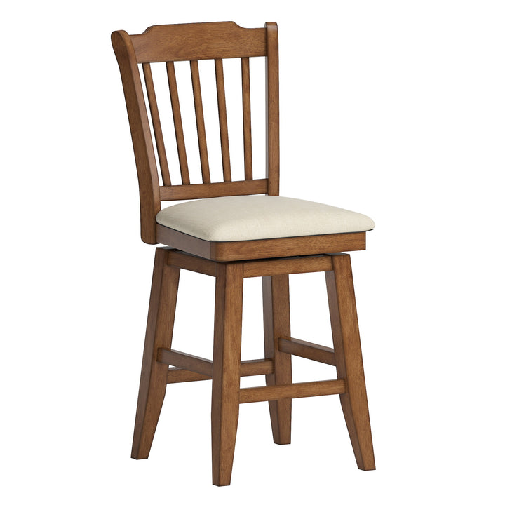 Slat Back Counter Height Wood Swivel Chair - Oak Finish