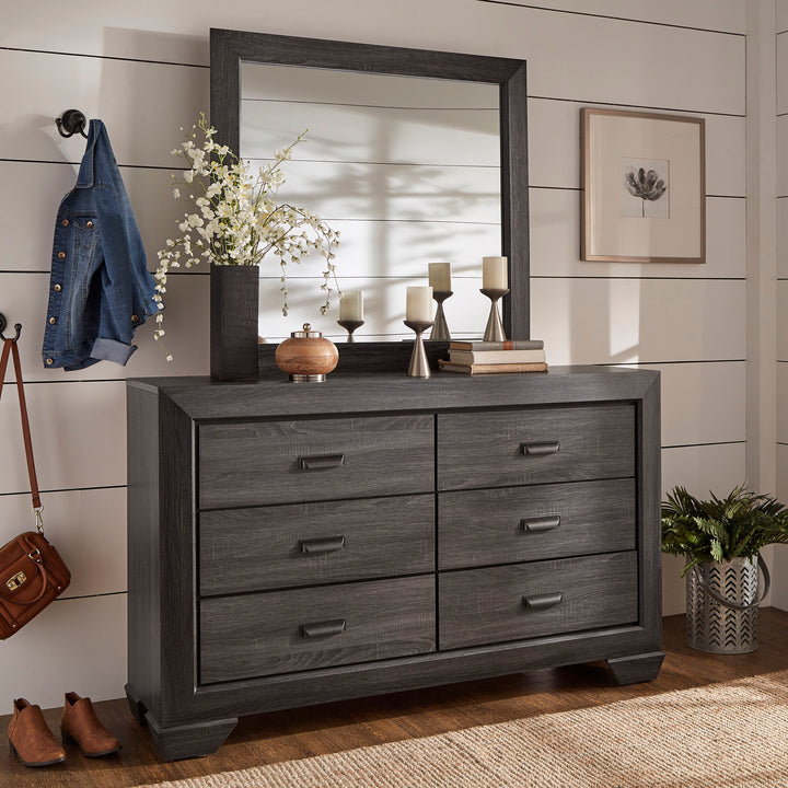 Grey Panel 6-Drawer Dresser - Dresser and Mirror - Dresser and Mirror