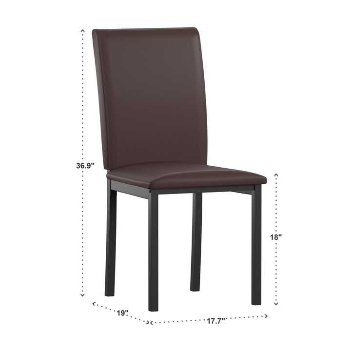 Metal Upholstered Dining Chairs - Brown Faux Leather, Set of 2