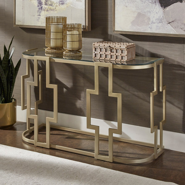 48" Console Table - Matte Gold Finish, Clear Glass Top