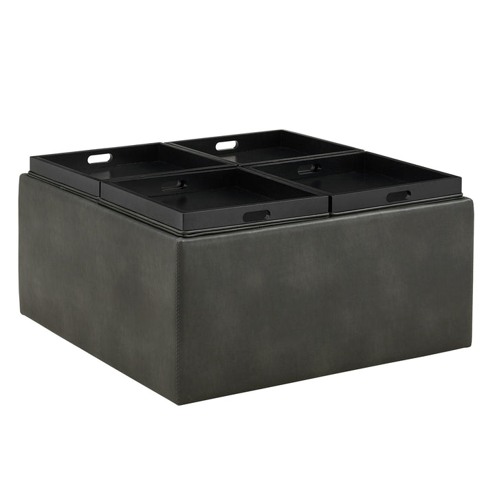 Storage Ottoman - Gray Faux Leather