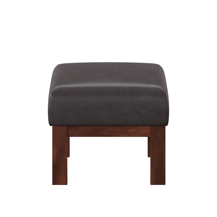 Mission-Style Wood Ottoman - Dark Brown Faux Leather, Oak Finish