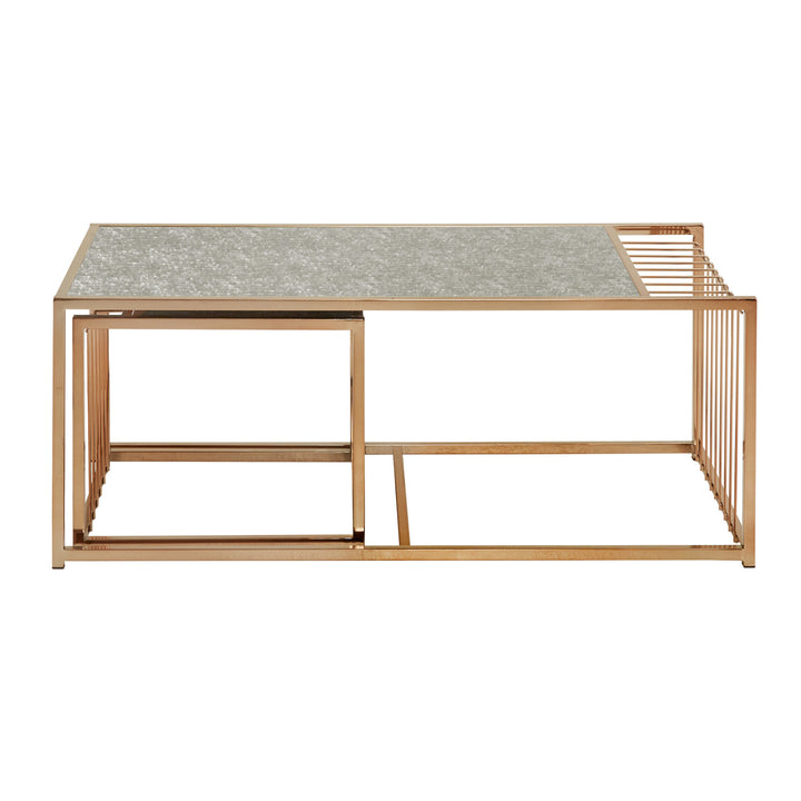 Champagne Gold Finish Textured Mirror Top Nesting Coffee Table