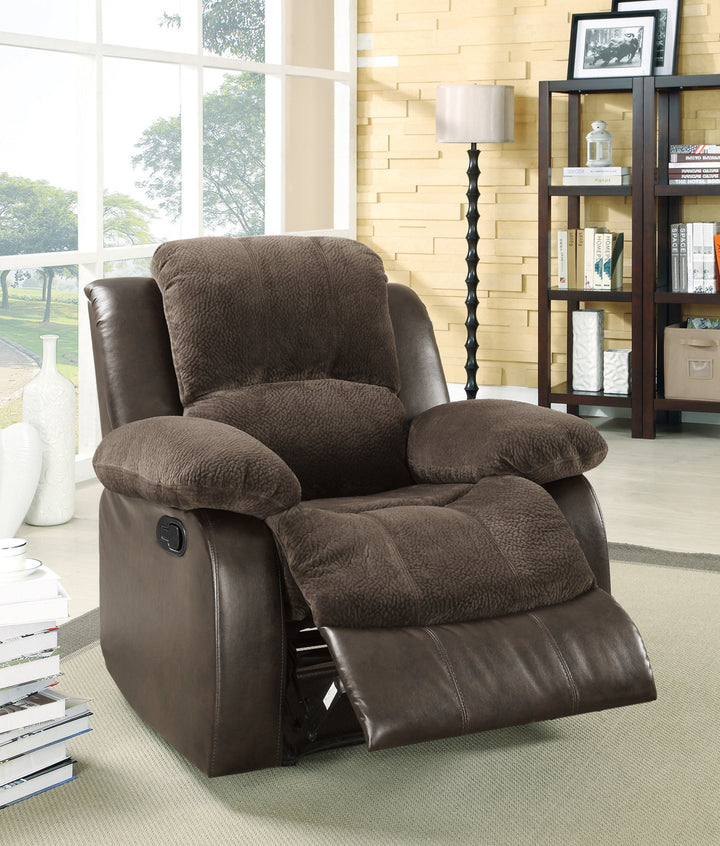 Cranley Chocolate Textured Plush Microfiber & Dark Brown Bi-Cast Vinyl Reclining Chair