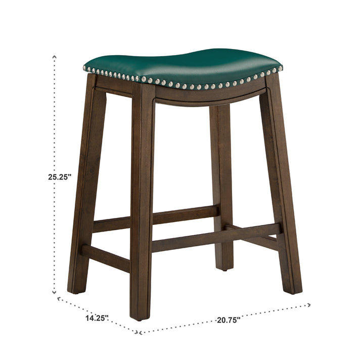 Brown Finish Green Pu 24" Counter Height Stool - Green Faux Leather, Counter Height - Green Faux Leather, Counter Height