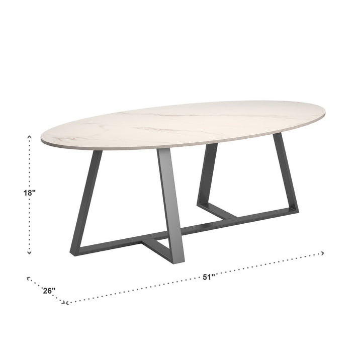 Glossy Sintered Stone with Gray Metal Base Table - White Top