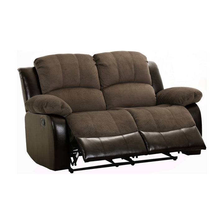 Cranley Chocolate Textured Plush Microfiber & Dark Brown Bi-Cast Vinyl Double Reclining Loveseat