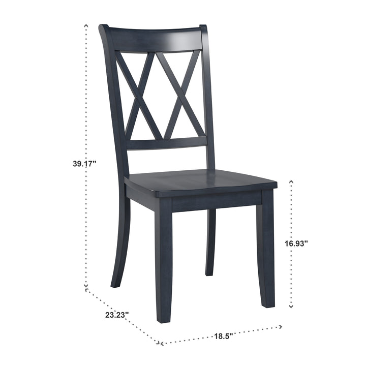 Double X Back Wood Dining Chairs (Set of 2) - Antique Dark Denim Finish