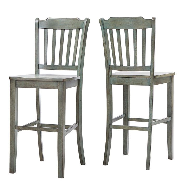 Slat Back Bar Height Chairs (Set of 2) - Antique Sage Finish