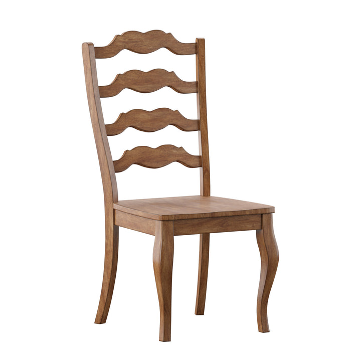 French Ladder Back Wood Dining Chairs (Set of 2) - Oak