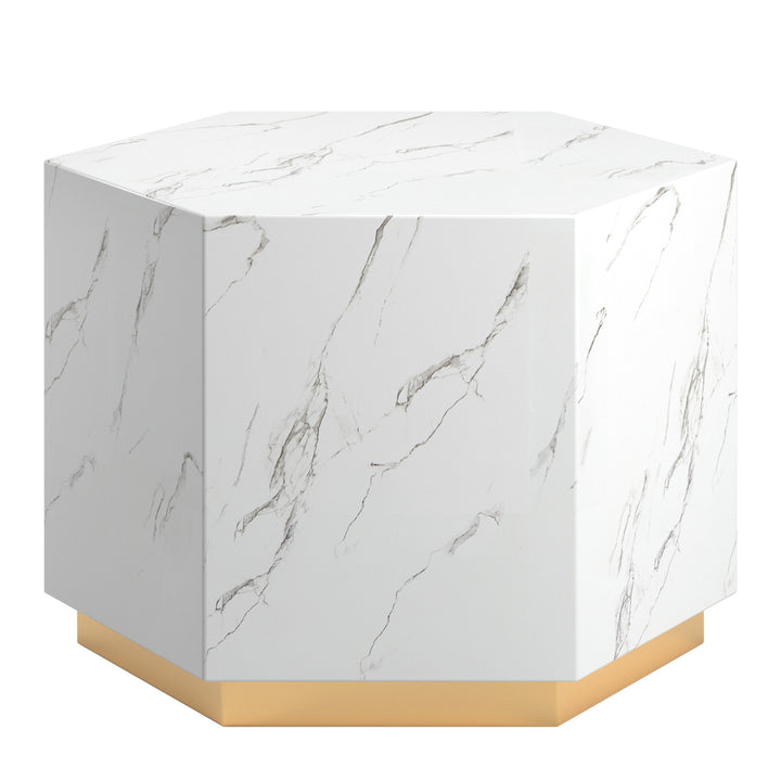 Faux Marble Table - White, Hexagon, End and Coffee Table Set