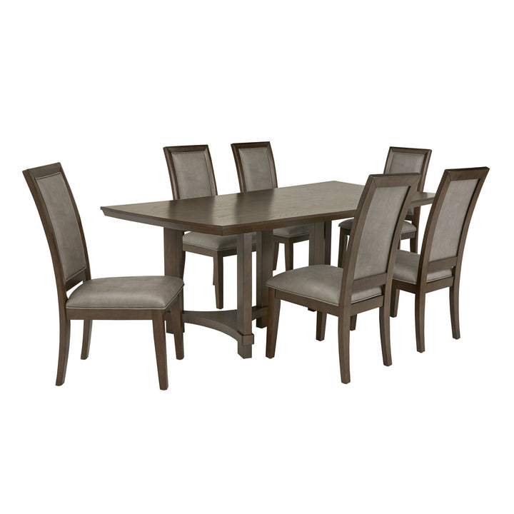 84" 6-Person Brown Finish Dining Set - 1 Dining Table and 6 Dining Chairs