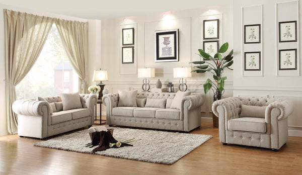 Savonburg Neutral Tone Fabric Sofa With 5 Pillows